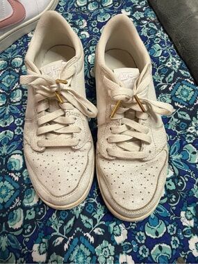 Nike Air Jordan Off-White Low-Top Sneakers with Gold Lace Tips